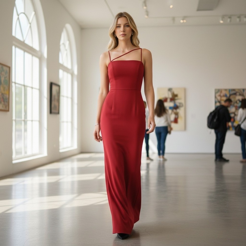 Andrea Polizzi Rex Lester Asymmetric Strap Maxi Gown Womens 4 Red